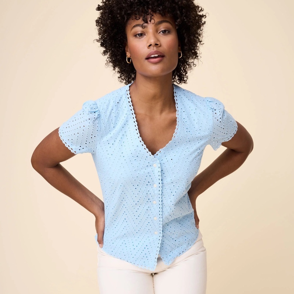Untuckit Light Blue Eyelet‎ Button-Up Herriet Top nwt